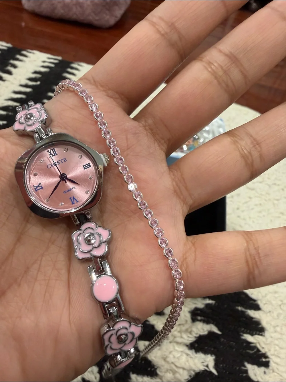 Pink Floral Bracelet Watch for Women